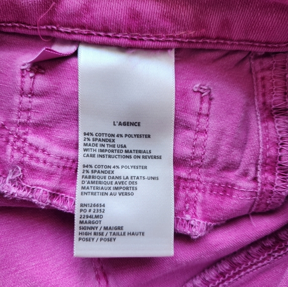 L'Agence Womens Margot Hi Rise Skinny Denim Crop Jean Pink NWOT Sz 32 BarbieCore - Picture 13 of 15